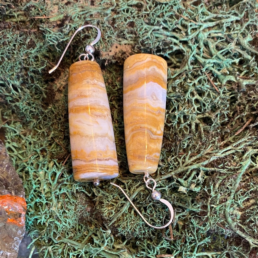 Golden Horizon Banded Jasper Drop Earrings-Sterling Silver-Earthy Statement(84)